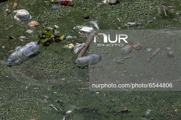 A lake filled with garbage is seen at Depok, Indonesia, on March 21, 2021.  