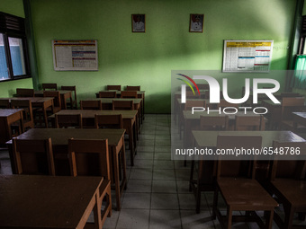 View of an empty classroom of a Primaryschool in Depok, West Java, Indonesia on March 22, 2021. After long period of school closed down in I...