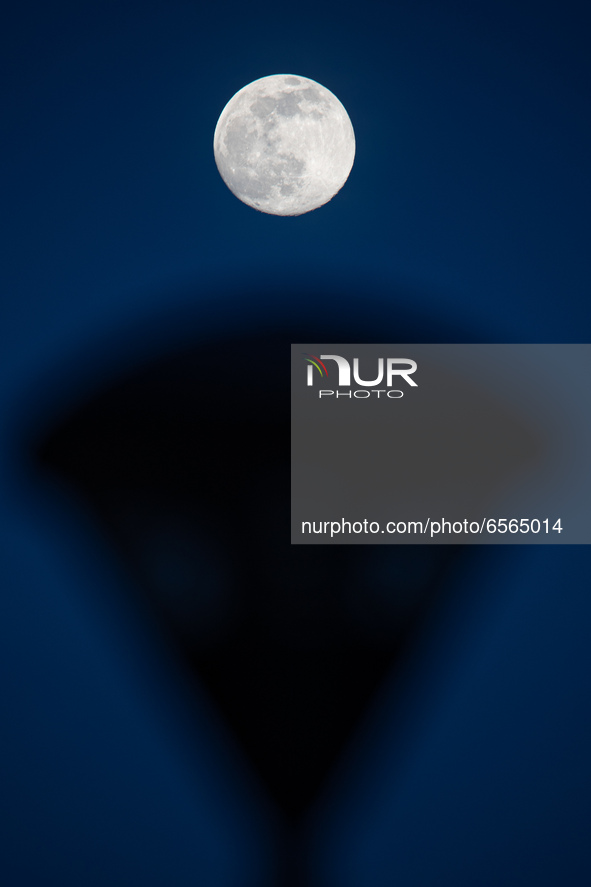 The Moon as seen from the Dutch city of Eindhoven. Earth's natural satellite is in the Waxing Gibbous phase, before becoming full. The full...