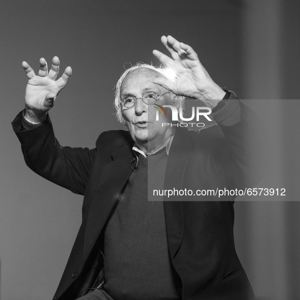 (EDITOR'S NOTE: Image was converted to black and white) The filmmaker Carlos Saura attends the presentation of the exhibition 'Carlos Saura...