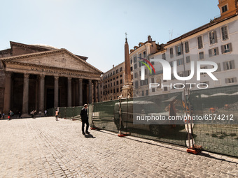 View of the redevelopment and extraordinary maintenance of the squares and streets of the Historic Centre in Rome, Italy on March 30, 202. T...