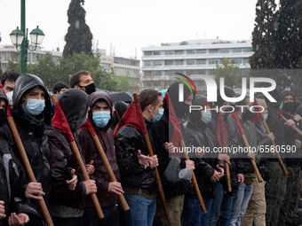 Protest gathering by University students, against the new ministry of education multi-bill in Athens, Greece on April 1, 2021. (