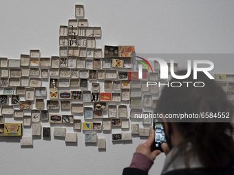 a person observes one of the works that make up the exhibition 'Moroccan Trilogy', at the Reina Sofía Museum, in Madrid, (Spain), on April 2...