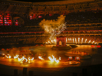 Creation of the legendary giant  Simurg  with fire effects engulfing the stadium  during  the  Closing Ceremony of the inaugural European Ga...