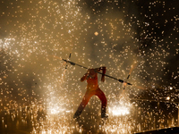 Fire dancers perform athletically during the creation of the legendary giant  Simurg  during  the  Closing Ceremony of the inaugural Europea...
