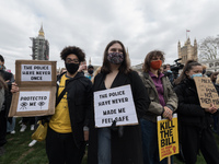 LONDON, UNITED KINGDOM - APRIL 03, 2021: Demonstrators take part in a rally in Parliament Square during a protest against government’s Polic...