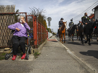 A traditional horse riding procession on Easter Monday took place during the coronavirus pandemic in Ostropa, district of Gliwice, Poland, A...