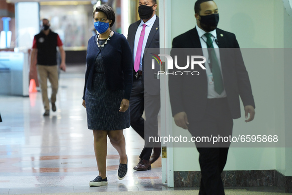 DC Mayor Muriel Bowser arrives to hold a press conference about Covid19 Vaccines, Capitol Security and Homeless Situation, today on April 05...