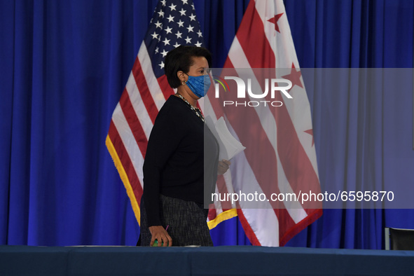 DC Mayor Muriel Bowser arrives to hold a press conference about Covid19 Vaccines, Capitol Security and Homeless Situation, today on April 05...
