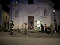 A view of Church of Santa Maria del Suffraggio (Anime Sante) in LAquila, Italy, on April 6, 2021 during the 12th Anniversary of 2009 LAquila...