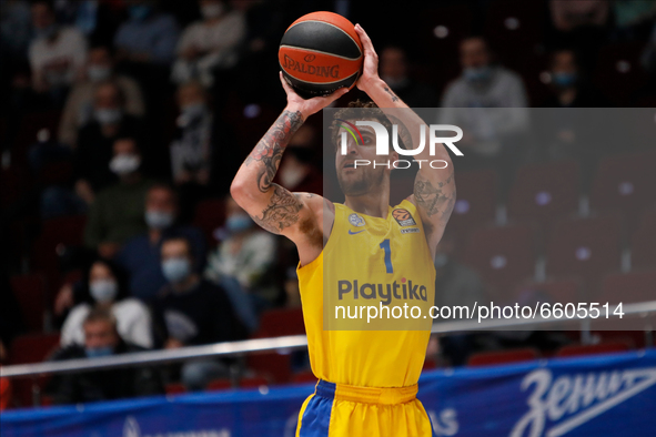 Scottie Wilbekin of Maccabi Playtika Tel Aviv in action during the EuroLeague Basketball match between Zenit St Petersburg and Maccabi Playt...