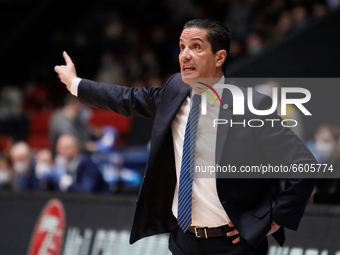 Maccabi Playtika Tel Aviv head coach Ioannis Sfairopoulos gestures during the EuroLeague Basketball match between Zenit St Petersburg and Ma...