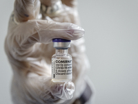 The bottle of Pfizer-BioNTech Covid-19 Vaccine at the inaugurated Covid-19 Vaccine Center for the 