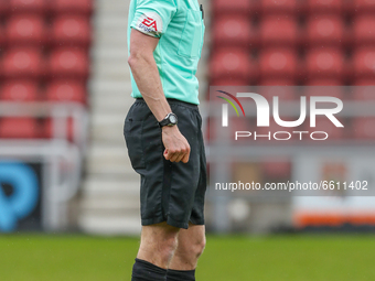 Referee David Rock during the first half of the Sky Bet League 1 match between Northampton Town and Bristol Rovers at the PTS Academy Stadiu...