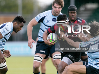 Mako Vunipola of Saracens in action during the Greene King IPA Championship match between Saracens and Bedford Blues at Allianz Park, London...
