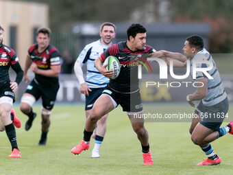 Manu Vunipola of Saracens in action during the Greene King IPA Championship match between Saracens and Bedford Blues at Allianz Park, London...