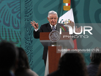 Mexico’s President Andres Manuel Lopez Obrador gesticulates while speaks during a Daily Morning press conference at National Palace. On Apri...