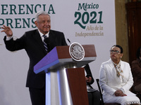 Mexico’s President Lopez Obrador speaks next to  Secretary of Security and Citizen Protection of Mexico, Rosa Icela Rodriguez  during a Dail...