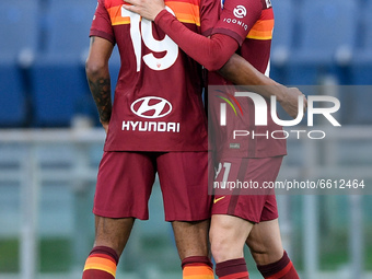 Borja Mayoral of AS Roma celebrates scoring first goal during the Serie A match between AS Roma and Bologna FC at Stadio Olimpico, Rome, Ita...