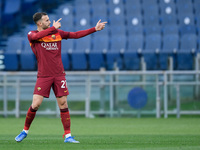 Borja Mayoral of AS Roma celebrates scoring first goal during the Serie A match between AS Roma and Bologna FC at Stadio Olimpico, Rome, Ita...