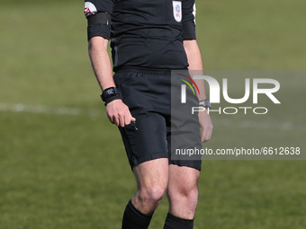 Referee Sebastian Stockbridge during the Sky Bet League 2 match between Barrow and Carlisle United at Holker Street, Barrow-in-Furness, Engl...