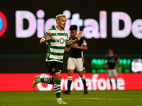 Pedro Goncalves of Sporting CP celebrates after scoring a goal during the Portuguese League football match between Sporting CP and FC Famali...