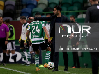 Sporting's head coach Ruben Amorim gestures during the Portuguese League football match between Sporting CP and FC Famalicao at Jose Alvalad...