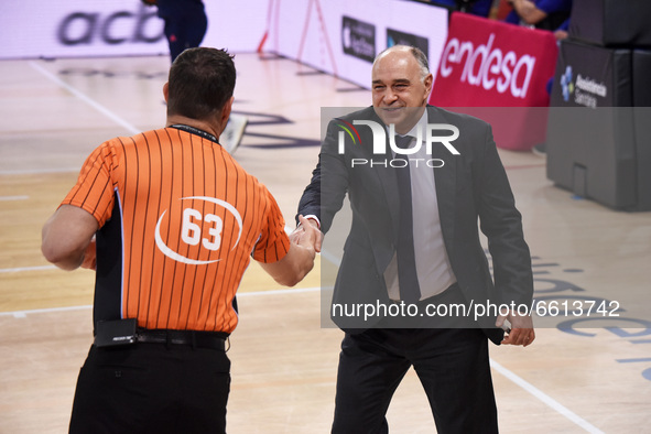Pablo Laso during the match between FC Barcelona and Real Madrid, corresponding to the week 30 of the Liga Endesa, played at the Palau Blaug...