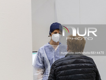 Coronavirus vaccination in the hub opened today, in Brescia, Italy, on April 12, 2021. (