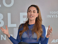   Mexican actress Barbara Mori gesticulates while speaks during a press conference to promote their latest movie ‘Todo Lo Invisible’ at Habi...
