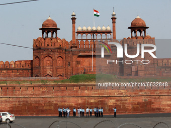 Red Fort wears a deserted look on the occasion of World Heritage Day during a weekend lockdown to curb the spread of coronavirus (COVID-19),...