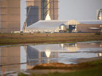 SpaceX South Texas Build Site where the Mars and Lunar Starship prototypes are built as seen on the morning of Tuesday, April 20th, 2021 in...
