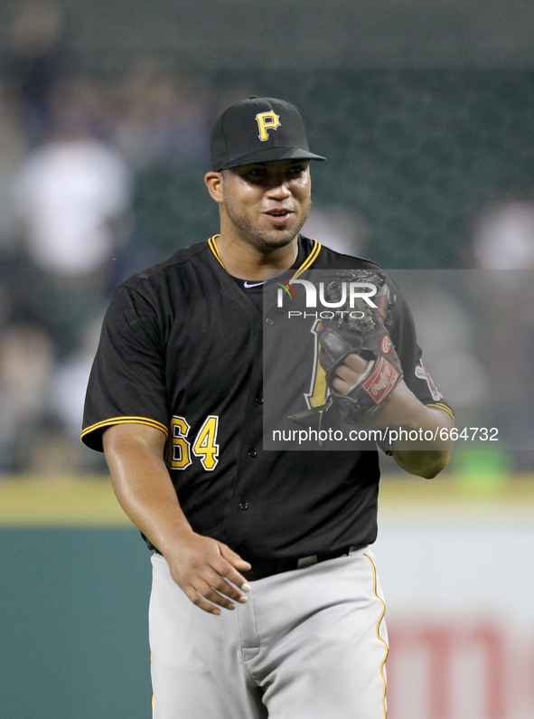 Pittsburgh Pirates closer Deolis Guerra celebrates the 5-4 victory over the Detroit tigers in Detroit, Michigan USA, on Tuesday, June 30,  2...