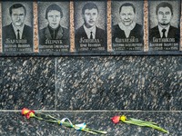 Tombstones of former workers of the Chernobyl Nuclear Plant dead by the aftermath of the accident in 1986 in a memorial site in Slavutych, U...