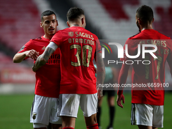 Chiquinho of SL Benfica (L ) celebrates with teammates after scoring the Portuguese League football match between SL Benfica and CD Santa Cl...