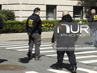ATF Agents are seen after the New York Police Department Bomb Squad and ATF agents were called about a suspicious package that was left in f...