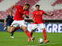 Haris Seferovic (L) and Darwin Nunez of SL Benfica in action during the Portuguese League football match between SL Benfica and CD Santa Cla...