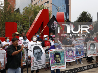 Relatives of the 43 students of the Normal Raul Isidro Burgos School  of Ayotzinapa, on April 26, 2021 in Mexico City, Mexico join a protest...