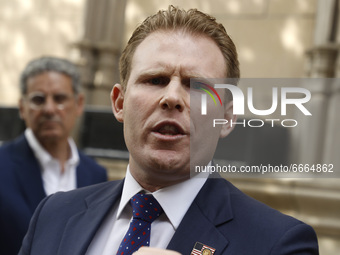 Andrew Giuliani holds a press conference following a federal search warrant executed for Rudi Giuliani on April 28,2021 in New York City. Fe...