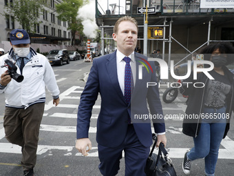 Andrew Giuliani leaves 45 East 66th street followoing a press conference regarding a federal search warrant executed for Rudi Giuliani on Ap...