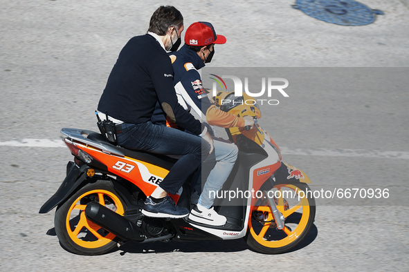 Marc Marquez (93) of Spain and Repsol Honda Team goes to the medical center after crash during the qualifying of Gran Premio Red Bull de Esp...