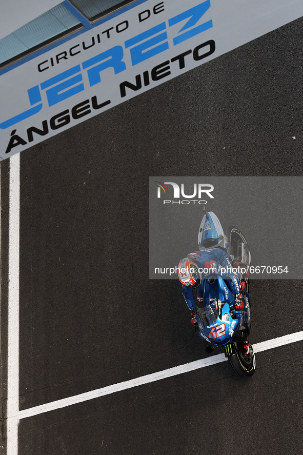 Alex Rins (42) of Spain and Team Suzuki Ecstar during the qualifying of Gran Premio Red Bull de España at Circuito de Jerez - Angel Nieto on...