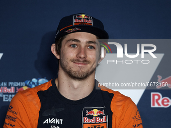 Remy Gardner (#87) of Australia and Red Bull KTM Ajo Kalex during the press conference after the qualifying of Gran Premio Red Bull de Españ...