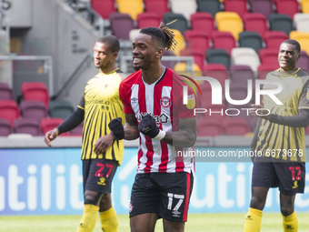  Ivan Toney of Brentford celebrates after scoring during the Sky Bet Championship match between Brentford and Watford at the Brentford Commu...