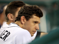 Detroit Tigers' Ian Kinsler follows the sixth inning of a baseball game against the Pittsburgh Pirates in Detroit, Michigan USA, on Wednesda...