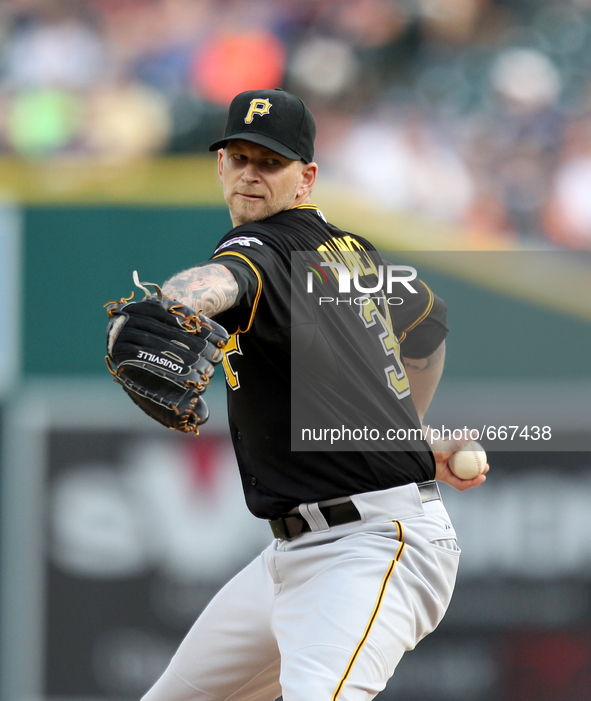 Pittsburgh Pirates starting pitcher A.J. Burnett pitches the second inning against the Detroit Tigers in Detroit, Michigan USA, on Wednesday...
