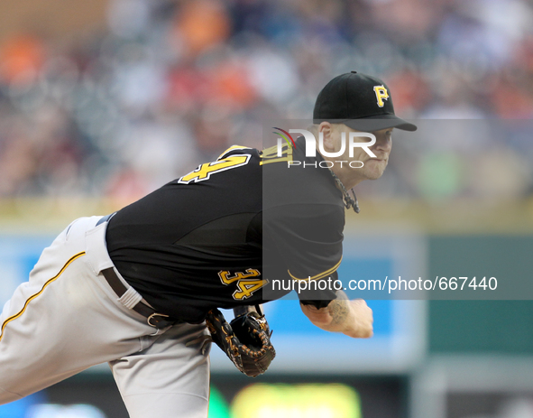 Pittsburgh Pirates starter A.J. Burnett pitches the fourth inning of a baseball game against the Detroit Tigers in Detroit, Michigan USA, on...