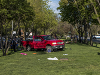 The scene where the man ran over victims on May 1, 2021 in Chicago, United States. A man purposely ran over a group of people on Boulevard a...