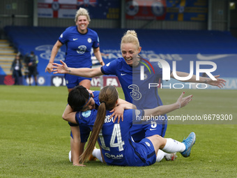Chelsea Ladies Fran Kirby celebrates her goal with Chelsea Ladies Sophie Ingle during Women's Champions League Semi-Final 2nd Leg between Ch...