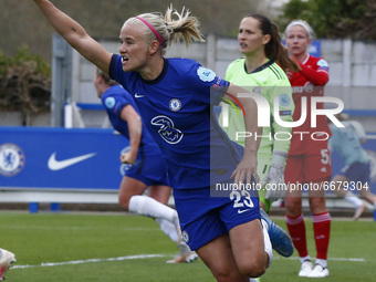 Chelsea Ladies Pernille Harder celebrates her goal during Women's Champions League Semi-Final 2nd Leg between Chelsea Women and FC Bayern Mn...